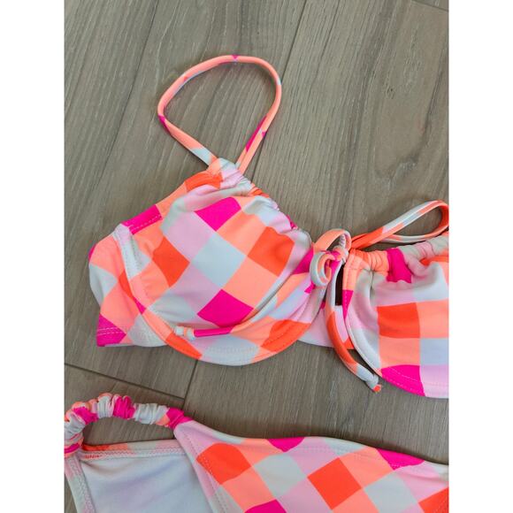 No Boundaries Pink & Orange Checkered Bikini NWT Small 3-5 - Picture 3 of 7